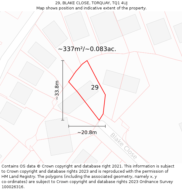 29, BLAKE CLOSE, TORQUAY, TQ1 4UJ: Plot and title map