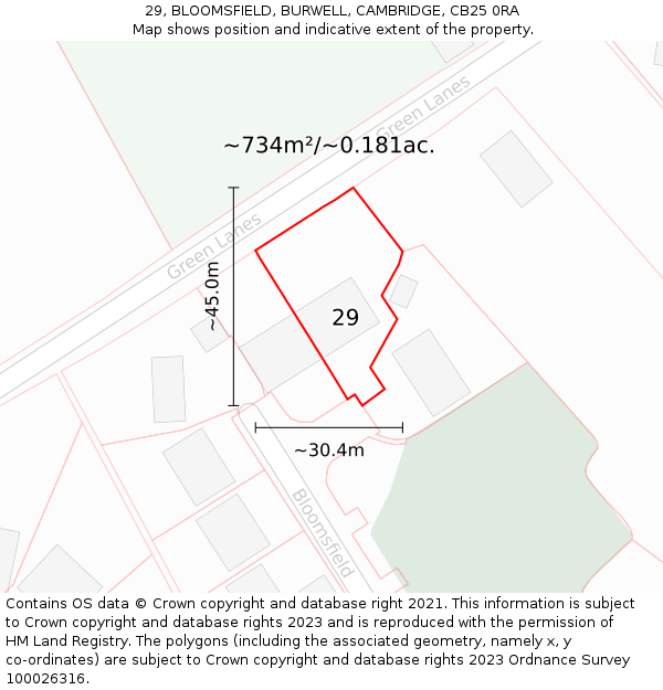 29, BLOOMSFIELD, BURWELL, CAMBRIDGE, CB25 0RA: Plot and title map