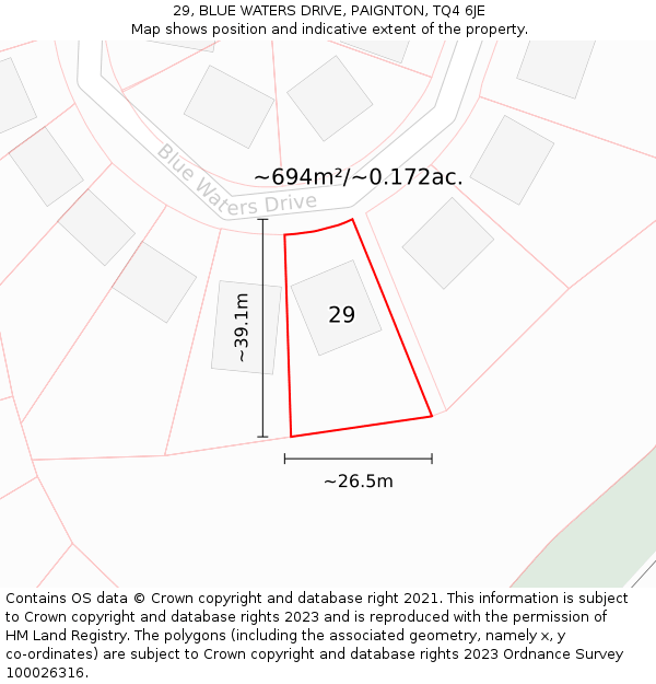 29, BLUE WATERS DRIVE, PAIGNTON, TQ4 6JE: Plot and title map