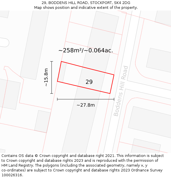 29, BODDENS HILL ROAD, STOCKPORT, SK4 2DG: Plot and title map