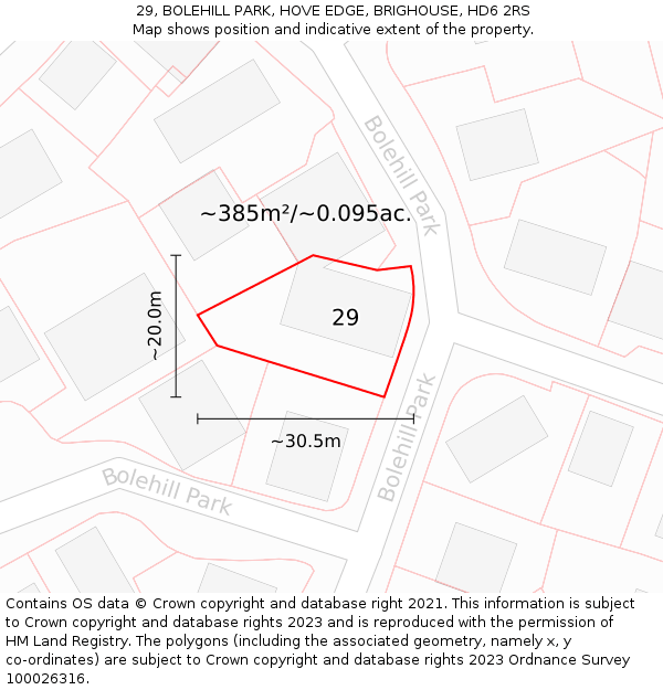 29, BOLEHILL PARK, HOVE EDGE, BRIGHOUSE, HD6 2RS: Plot and title map