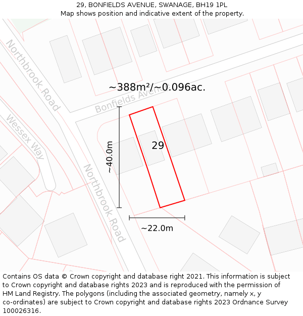 29, BONFIELDS AVENUE, SWANAGE, BH19 1PL: Plot and title map