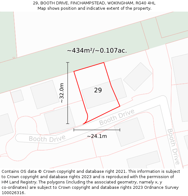 29, BOOTH DRIVE, FINCHAMPSTEAD, WOKINGHAM, RG40 4HL: Plot and title map