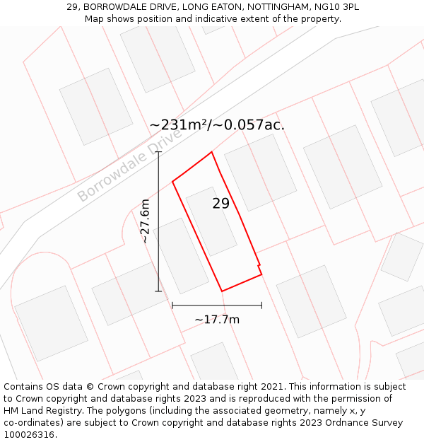 29, BORROWDALE DRIVE, LONG EATON, NOTTINGHAM, NG10 3PL: Plot and title map