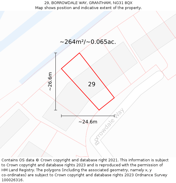 29, BORROWDALE WAY, GRANTHAM, NG31 8QX: Plot and title map