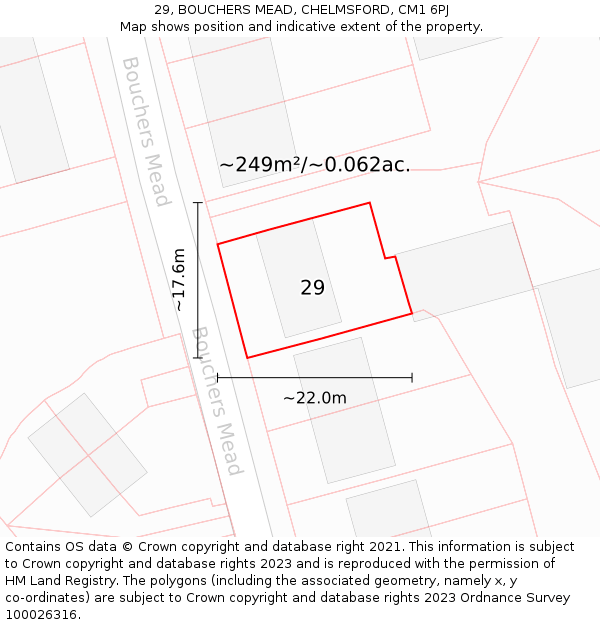 29, BOUCHERS MEAD, CHELMSFORD, CM1 6PJ: Plot and title map