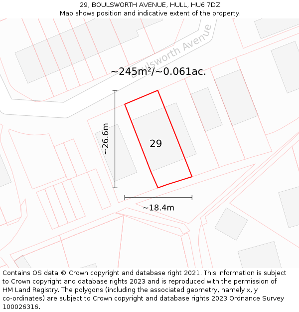 29, BOULSWORTH AVENUE, HULL, HU6 7DZ: Plot and title map