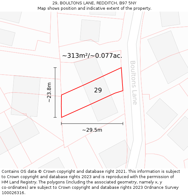 29, BOULTONS LANE, REDDITCH, B97 5NY: Plot and title map