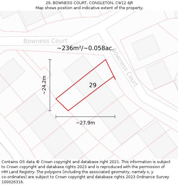 29, BOWNESS COURT, CONGLETON, CW12 4JR: Plot and title map