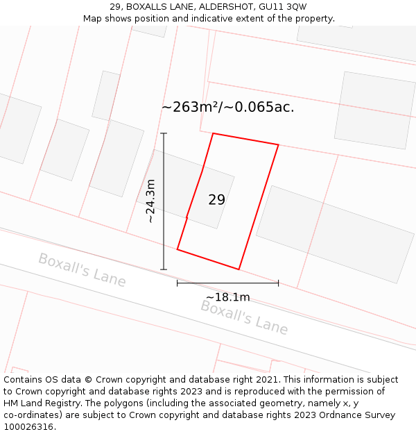 29, BOXALLS LANE, ALDERSHOT, GU11 3QW: Plot and title map