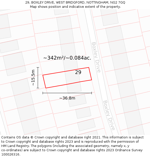 29, BOXLEY DRIVE, WEST BRIDGFORD, NOTTINGHAM, NG2 7GQ: Plot and title map