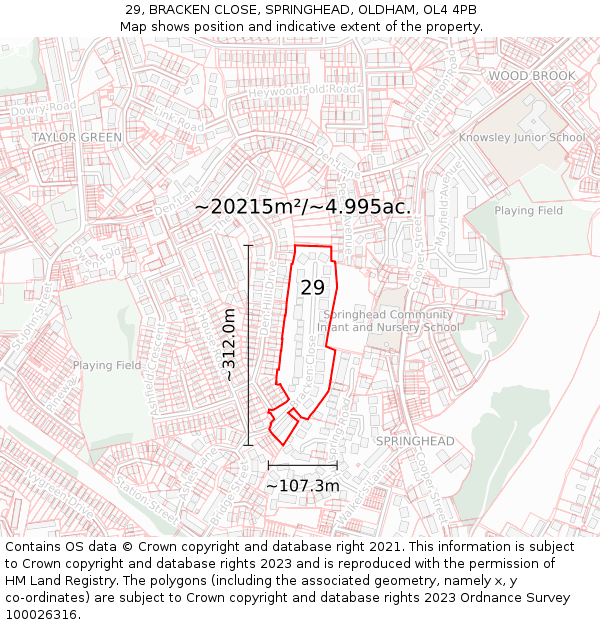 29, BRACKEN CLOSE, SPRINGHEAD, OLDHAM, OL4 4PB: Plot and title map
