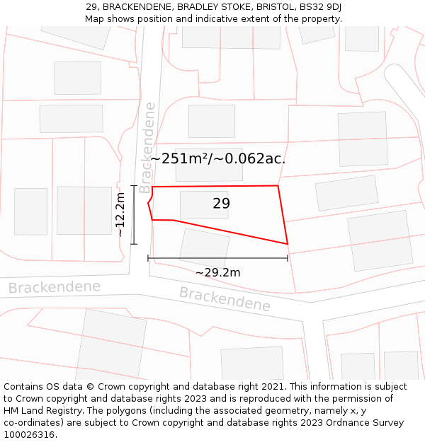 29, BRACKENDENE, BRADLEY STOKE, BRISTOL, BS32 9DJ: Plot and title map