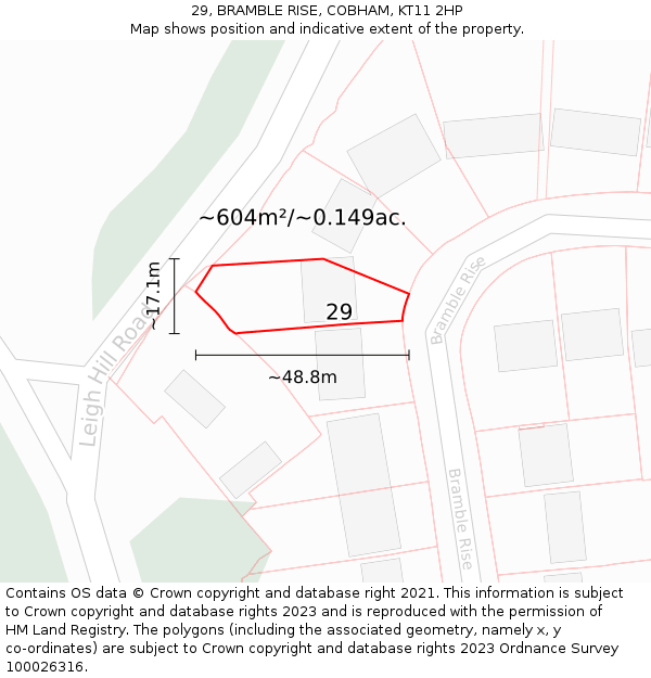 29, BRAMBLE RISE, COBHAM, KT11 2HP: Plot and title map