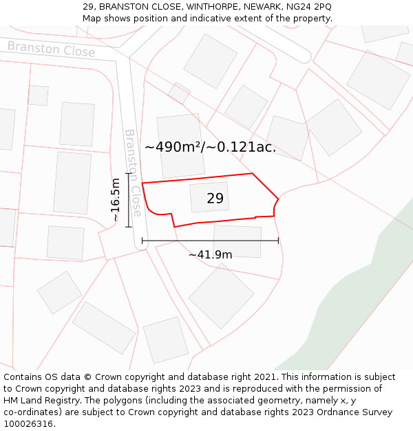 29, BRANSTON CLOSE, WINTHORPE, NEWARK, NG24 2PQ: Plot and title map