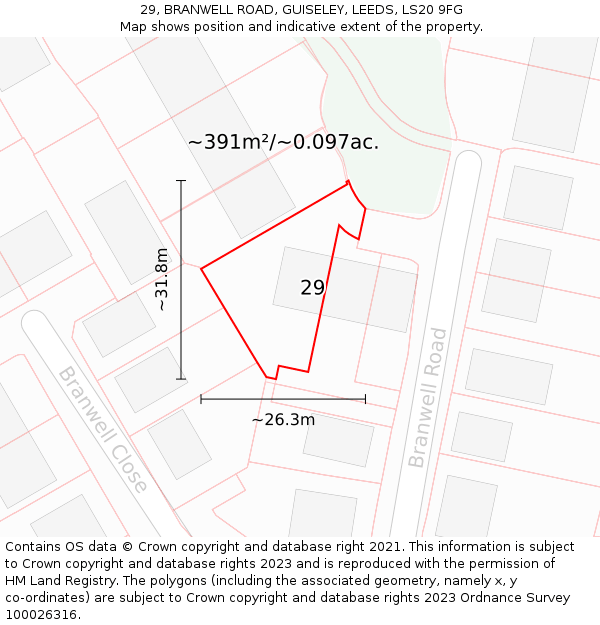 29, BRANWELL ROAD, GUISELEY, LEEDS, LS20 9FG: Plot and title map