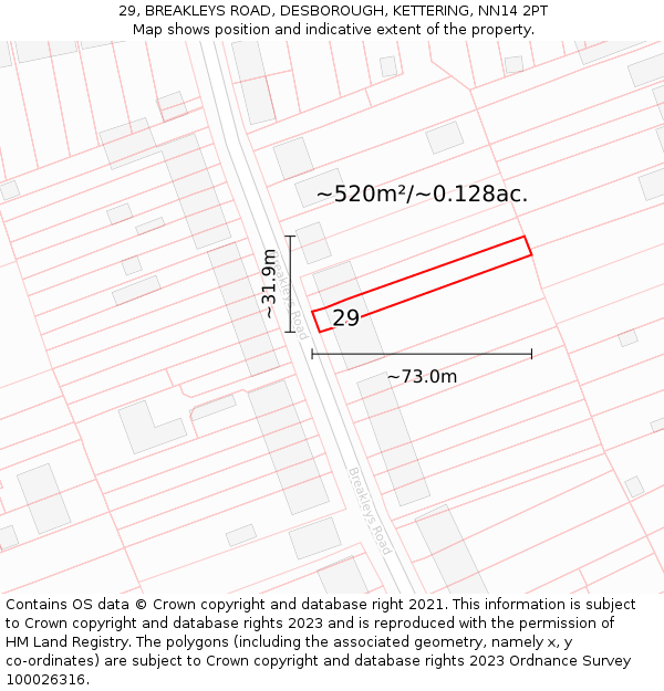29, BREAKLEYS ROAD, DESBOROUGH, KETTERING, NN14 2PT: Plot and title map