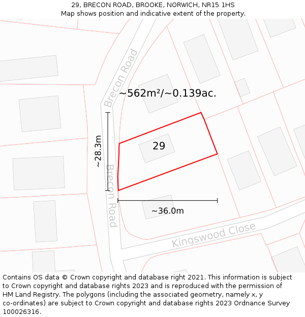 29, BRECON ROAD, BROOKE, NORWICH, NR15 1HS: Plot and title map