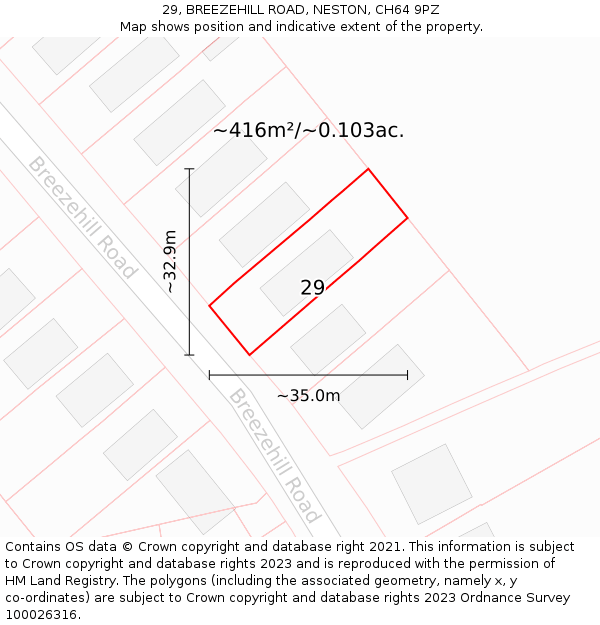 29, BREEZEHILL ROAD, NESTON, CH64 9PZ: Plot and title map