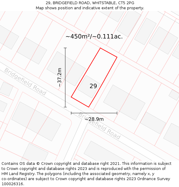 29, BRIDGEFIELD ROAD, WHITSTABLE, CT5 2PG: Plot and title map