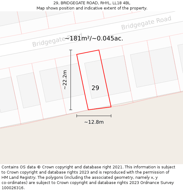 29, BRIDGEGATE ROAD, RHYL, LL18 4BL: Plot and title map