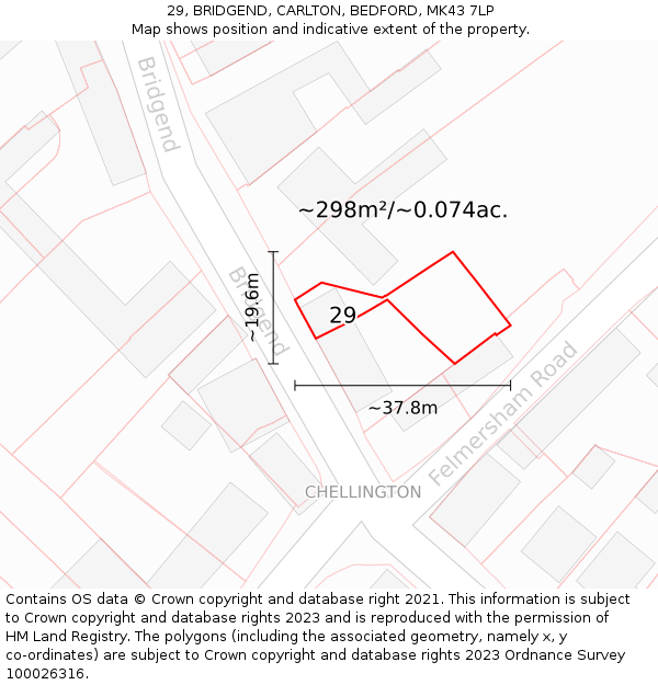 29, BRIDGEND, CARLTON, BEDFORD, MK43 7LP: Plot and title map