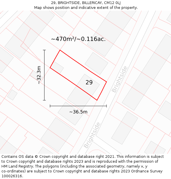 29, BRIGHTSIDE, BILLERICAY, CM12 0LJ: Plot and title map