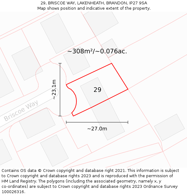 29, BRISCOE WAY, LAKENHEATH, BRANDON, IP27 9SA: Plot and title map