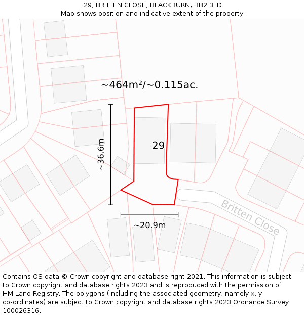 29, BRITTEN CLOSE, BLACKBURN, BB2 3TD: Plot and title map