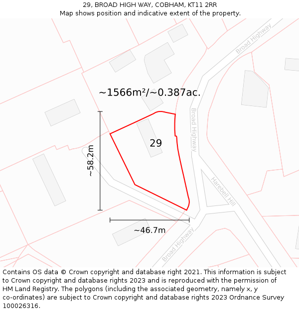 29, BROAD HIGH WAY, COBHAM, KT11 2RR: Plot and title map