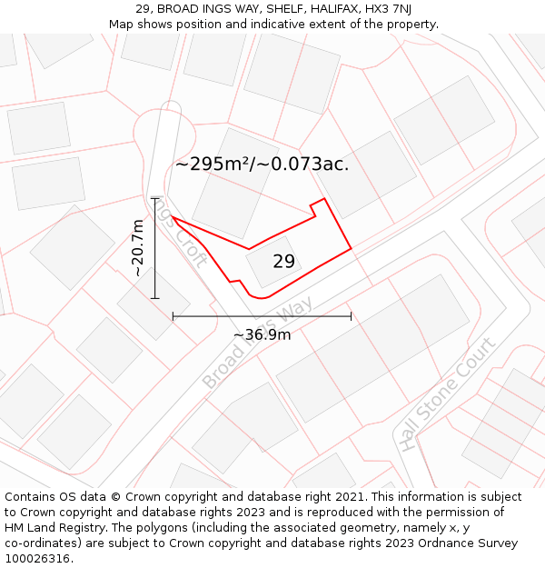 29, BROAD INGS WAY, SHELF, HALIFAX, HX3 7NJ: Plot and title map