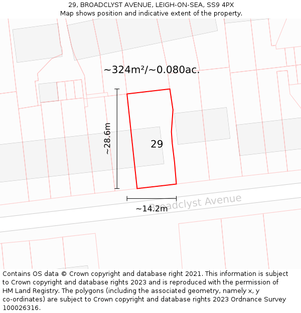 29, BROADCLYST AVENUE, LEIGH-ON-SEA, SS9 4PX: Plot and title map