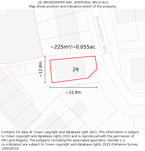 29, BROADWATER WAY, WORTHING, BN14 9LH: Plot and title map