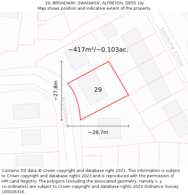 29, BROADWAY, SWANWICK, ALFRETON, DE55 1AJ: Plot and title map