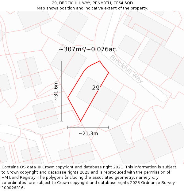 29, BROCKHILL WAY, PENARTH, CF64 5QD: Plot and title map