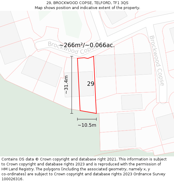 29, BROCKWOOD COPSE, TELFORD, TF1 3QS: Plot and title map