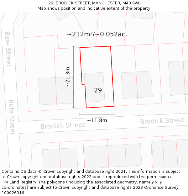 29, BRODICK STREET, MANCHESTER, M40 9WL: Plot and title map