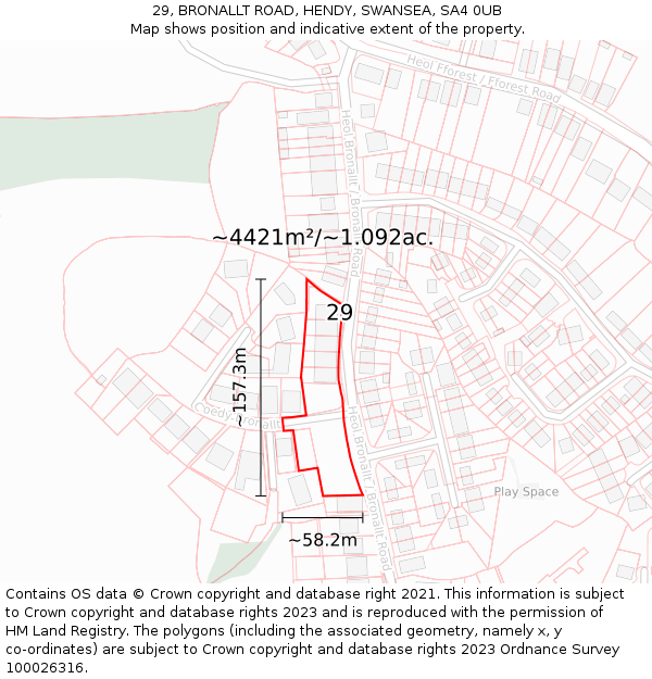 29, BRONALLT ROAD, HENDY, SWANSEA, SA4 0UB: Plot and title map