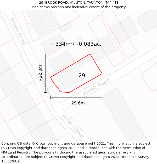 29, BROOK ROAD, WILLITON, TAUNTON, TA4 4TE: Plot and title map