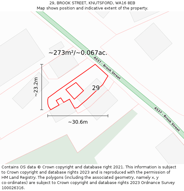 29, BROOK STREET, KNUTSFORD, WA16 8EB: Plot and title map