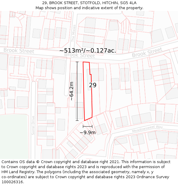 29, BROOK STREET, STOTFOLD, HITCHIN, SG5 4LA: Plot and title map