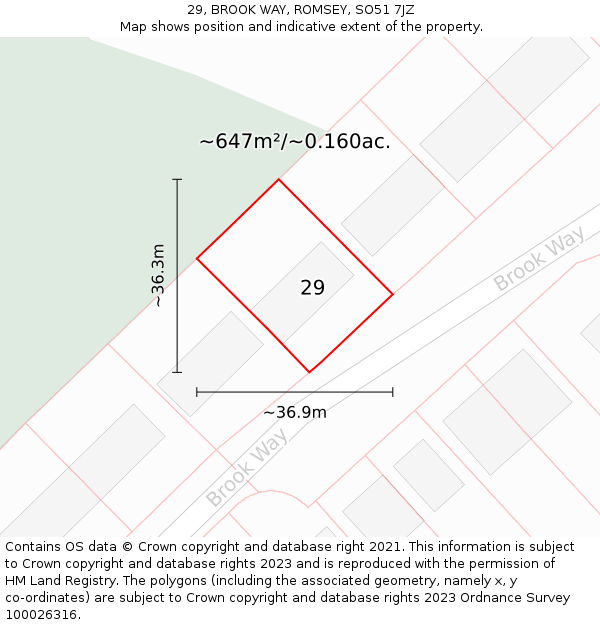 29, BROOK WAY, ROMSEY, SO51 7JZ: Plot and title map