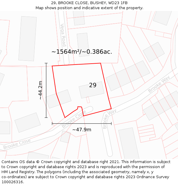 29, BROOKE CLOSE, BUSHEY, WD23 1FB: Plot and title map