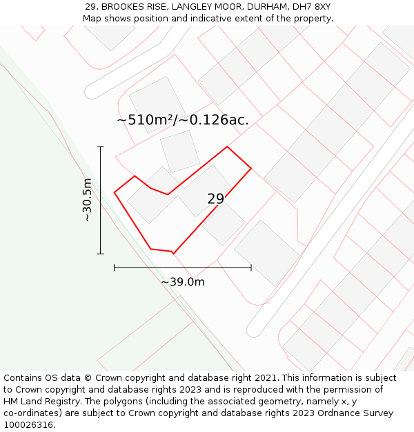 29, BROOKES RISE, LANGLEY MOOR, DURHAM, DH7 8XY: Plot and title map
