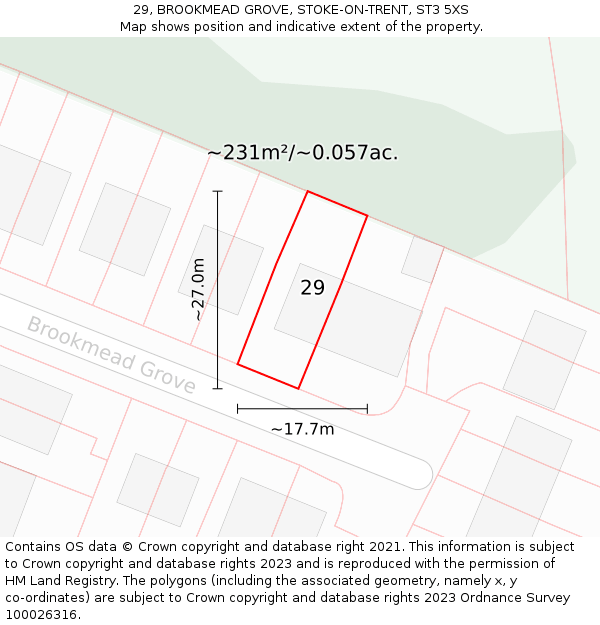 29, BROOKMEAD GROVE, STOKE-ON-TRENT, ST3 5XS: Plot and title map