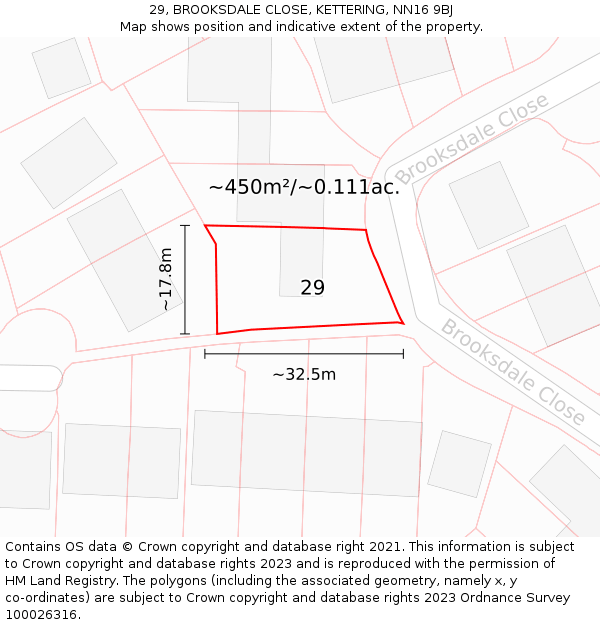 29, BROOKSDALE CLOSE, KETTERING, NN16 9BJ: Plot and title map