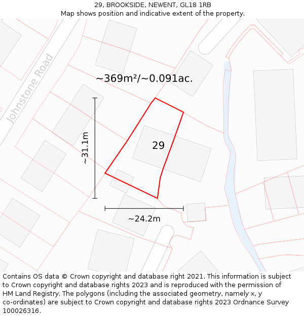 29, BROOKSIDE, NEWENT, GL18 1RB: Plot and title map