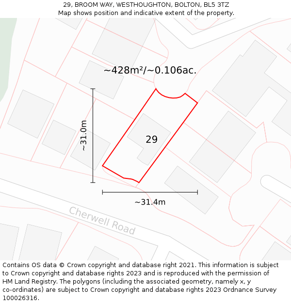 29, BROOM WAY, WESTHOUGHTON, BOLTON, BL5 3TZ: Plot and title map