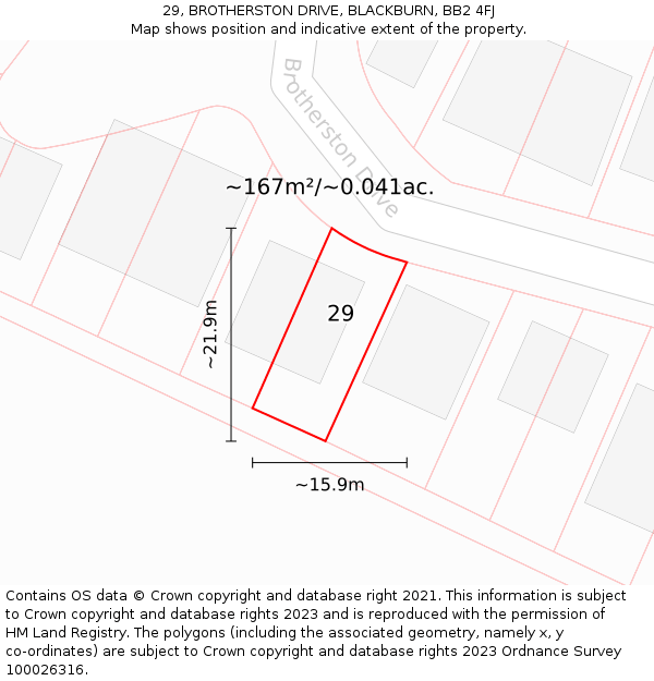 29, BROTHERSTON DRIVE, BLACKBURN, BB2 4FJ: Plot and title map