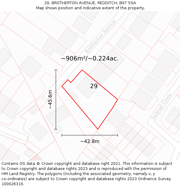 29, BROTHERTON AVENUE, REDDITCH, B97 5SA: Plot and title map